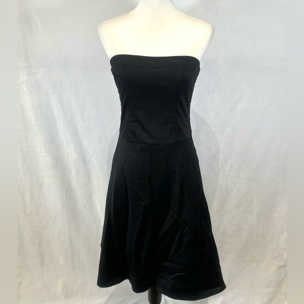 White House Black Market black cotton strapless pinup style midi dress size 2
